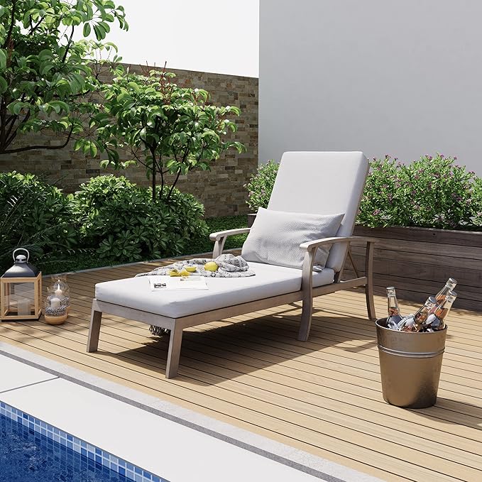 HAPPATIO Aluminum Patio Chaise Lounge, Aluminum Patio Lounge Chair, Pool Lounge Chair with Cushion, Outdoor Chaise Lounge for Deck Poolside (Gray)