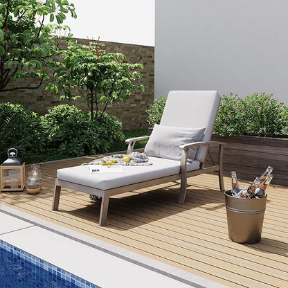 HAPPATIO Aluminum Patio Chaise Lounge, Aluminum Patio Lounge Chair, Pool Lounge Chair with Cushion, Outdoor Chaise Lounge for Deck Poolside (Gray)