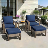 5 Pieces Metal Wicker Patio Furniture Set - 2 Swivel Rocker Chairs and 2 Ottomans, 1 Side Table - Photo 1