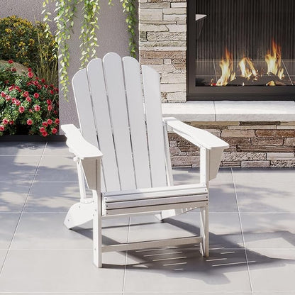 Costaelm Outdoor Patio HDPE Adirondack Chair with Cup Holder, White