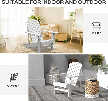 Outsunny Wooden Adirondack Chair, Outdoor Patio Lawn Chair with Cup Holder, Weather Resistant Lawn Furniture, Classic Lounge for Deck, Garden, Backyard, Fire Pit, White