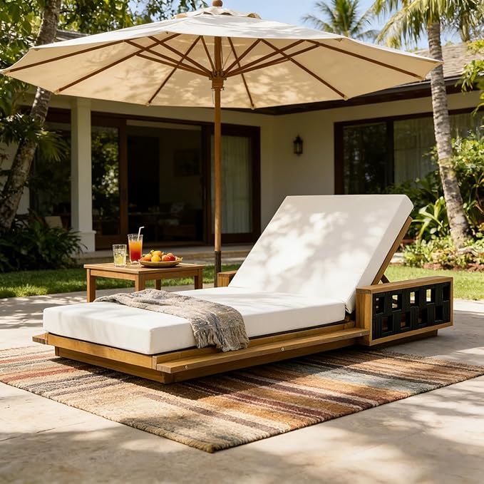 Merax Outdoor Chaise Lounge Set of 4, Acacia Wood Patio Reclining Chairs with 4-Position Adjustable Backrest - Photo 9