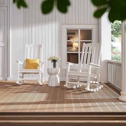 Psilvam Oversized Outdoor Rocking Chair, with 21" Wide Seat and 32" Tall Backrest, Pre-Assembled with Most Components for Effortless Installation (White)