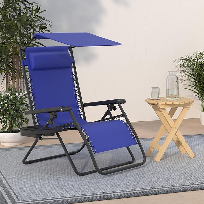 Best Choice Products Folding Zero Gravity Outdoor Recliner Patio Lounge Chair w/Adjustable Canopy Shade, Headrest - Photo 2