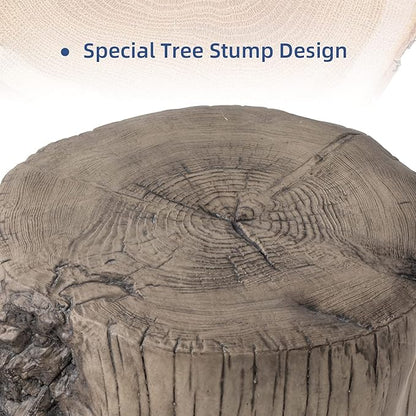 HOMPUS Concrete Outdoor Side Table Tree Stump Modern Round Coffee Table Accent Table Plant Stand Faux Wood End Table Garden Stool for Patio,Home Decor, Living Room(Light Gray)