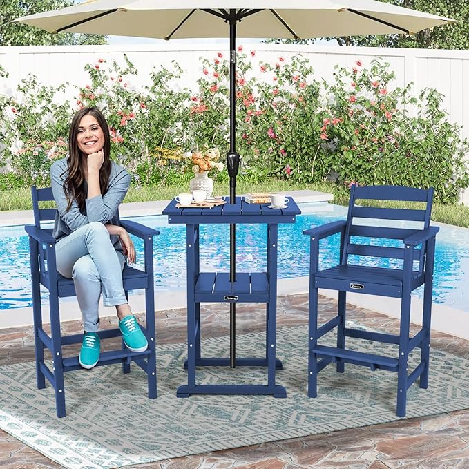 FUNBERRY Outdoor Bar Set with Umbrella Holes, Tall Adirondack Chairs and Table - Photo 8