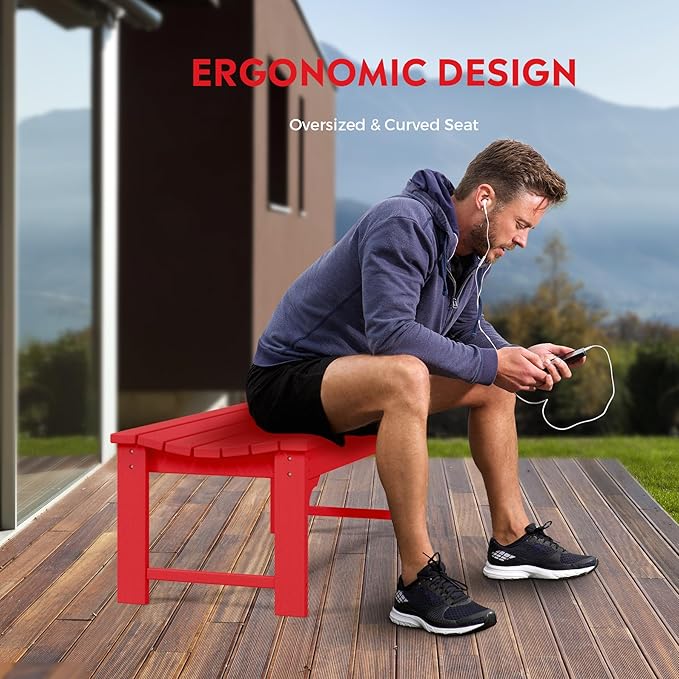 Costaelm Outdoor Benches Weatherproof, All Weather Resistant Park Bench Poly Lumber Backless Garden Bench Seat for Entryway Front Porch, Red