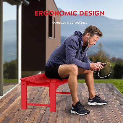 Costaelm Outdoor Benches Weatherproof, All Weather Resistant Park Bench Poly Lumber Backless Garden Bench Seat for Entryway Front Porch, Red