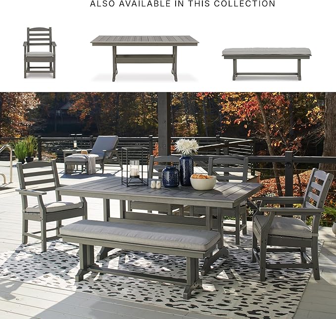 Signature Design by Ashley Visola Outdoor HDPE Dining Chair Set of 2, Durable and Weather Resistant HDPE Material, All-Weather Nuvella Fabric Seat Cushion, Gray