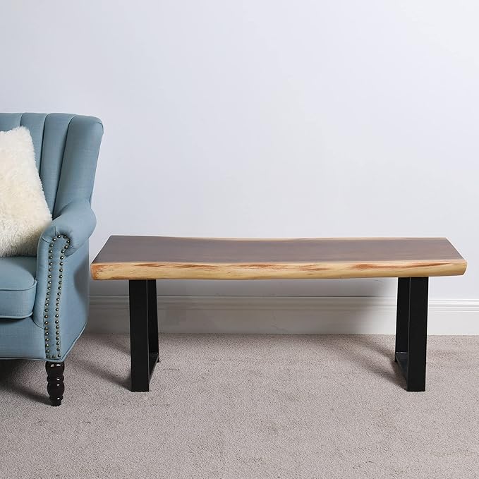 Solid Wood Bench Rectangle 47"x13"x18" H Vintage Wooden Entryway Stool Living Room End Table Rustic Live Edge Coffee Side Table Bedroom Bathroom Patio Outdoor Garden Foot Stool