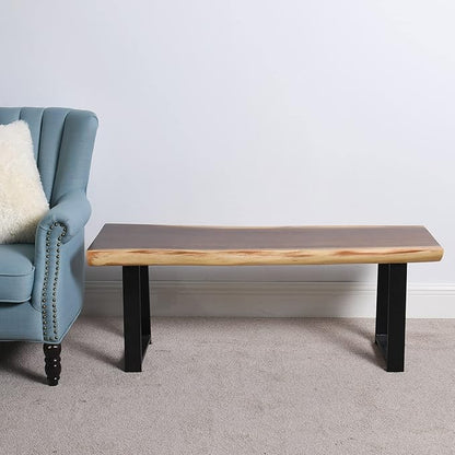 Solid Wood Bench Rectangle 47"x13"x18" H Vintage Wooden Entryway Stool Living Room End Table Rustic Live Edge Coffee Side Table Bedroom Bathroom Patio Outdoor Garden Foot Stool