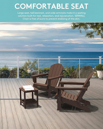 SERWALL Adirondack Chair Set of 8, Weather Resistant Patio Chair with Cup Holder for Patio Garden (Folding Coffee)