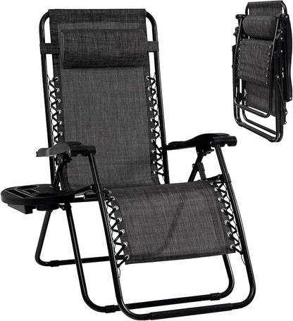 Goplus Zero Gravity Lounge Chairs, 160°Adjustable Folding Recliner w/Pillow and Cup Holder, 350LBS Comfy Outdoor Lounge Chairs for Patio, Lawn, Yard & Camp(1, Gray)