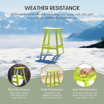 WestinTrends Malibu 24 Inch Outdoor Bar Stools, All Weather Resistant Poly Lumber Adirondack Counter Height Stools, Lime