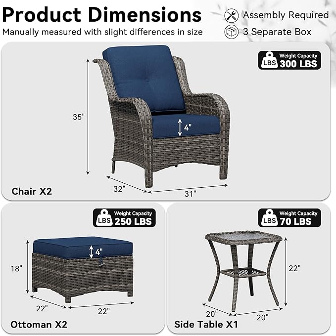 5 Piece Outdoor Wicker Patio Furniture Set, Patio Chairs Set with Thickened Olefin Cushions, High Back and Deep Seating - Photo 2
