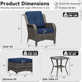 5 Piece Outdoor Wicker Patio Furniture Set, Patio Chairs Set with Thickened Olefin Cushions, High Back and Deep Seating - Photo 2