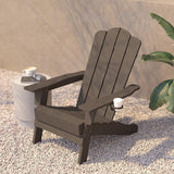 Flash Furniture Newport Adirondack Chair with Cup Holder, Weather Resistant Poly Resin Adirondack Chair, Brown - Photo 7