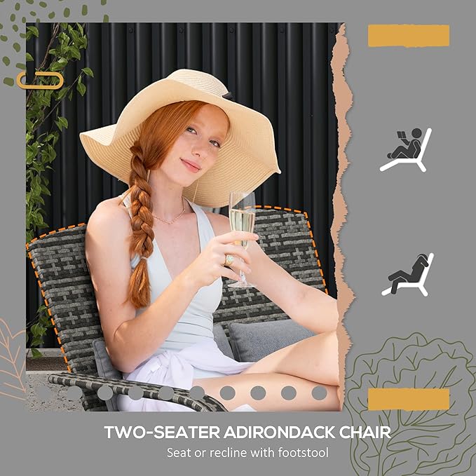 Outsunny Wicker Adirondack Chair for 2 with Cushions & Footrests, PE Rattan Double Chaise Lounge Chair - Photo 6