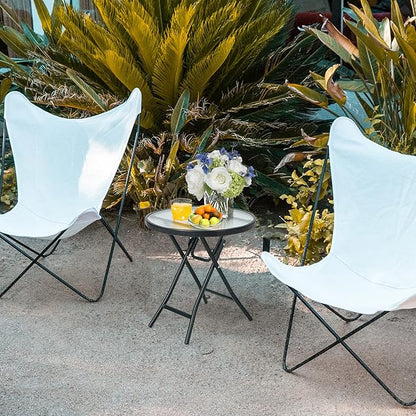 Giantex Folding Side Table, Round Small Patio Table, Tempered Glass Tabletop, Steel Frame, Weather-Resistant Outdoor Indoor Use for Bistro Porch Garden Balcony (Classic Round, 18"x18"x18.5")