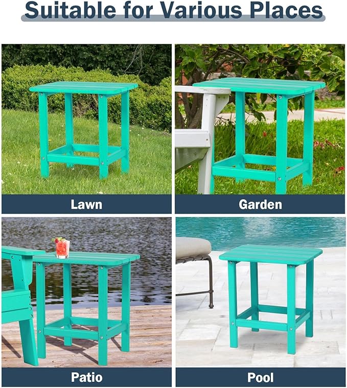 Aoodor 19'' Adirondack Side Table, Rectangular HDPE End Table, Weather Resistant and Easy Maintenance, Aruba