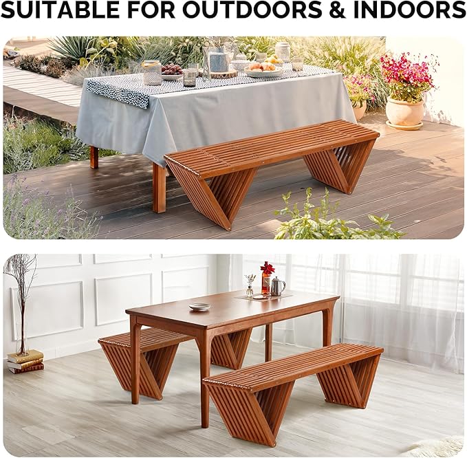 VINGLI Outdoor Wooden Bench, 63" All Weather Patio Bench Porch Bench - Photo 6