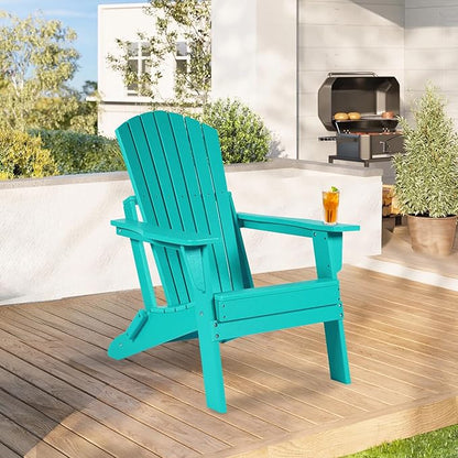 Aoodor Folding Adirondack Chair HDPE Outdoor All-Weather Chair for Patio, Garden, Backyard, Lawn, Fire Pit, Aruba