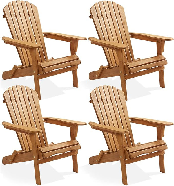 Casafield Folding Adirondack Chair, Set of 4 Cedar Wood Outdoor Fire Pit Lounge Chairs for Patio, Deck, Yard - Photo 1