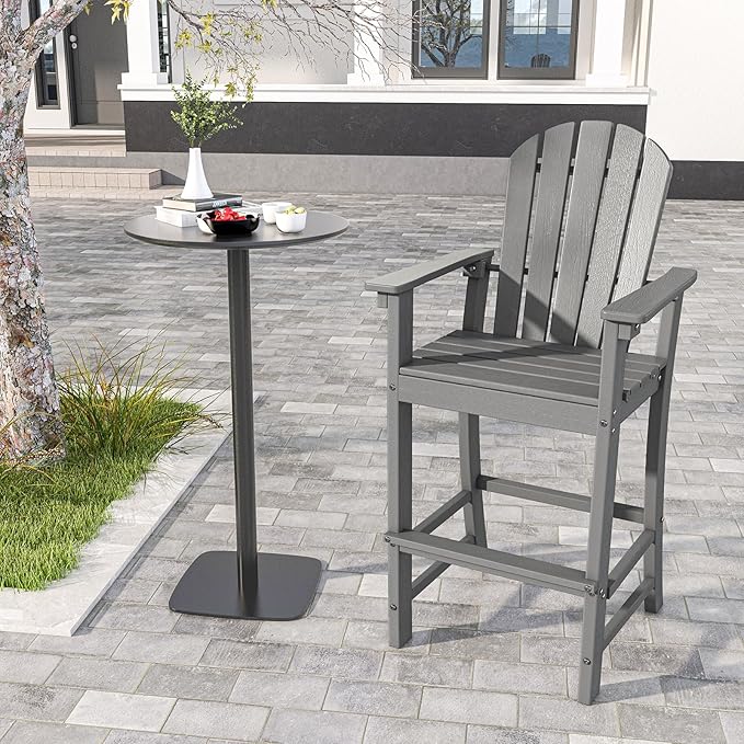 Tangkula Outdoor Tall Adirondack Chair 30 Inches Seat Height, HDPE Bar Height Patio Chair with High Backrest - Photo 5
