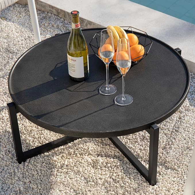 COSIEST Small Round Outdoor Coffee Table Dark Grey - Photo 1