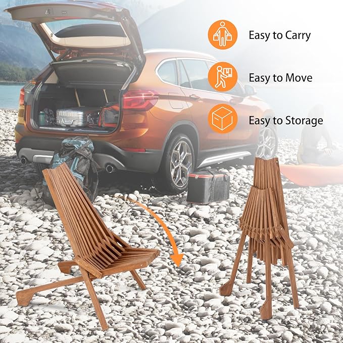 Wooden Folding Chair for Outdoor - Low Profile Acacia Wood Lounge Chair with FSC Certified - Fully Assembled Outdoor - Photo 9
