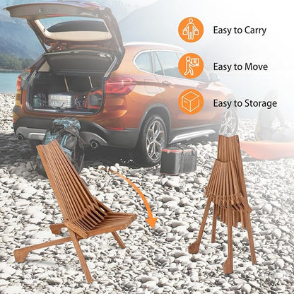 Acacia Wood Folding Outdoor Chairs Patio Chair Furniture Comfy Adirondack Chairs Lounge Chair for Deck Fire Pit Porch Camping,Up to 400LBS