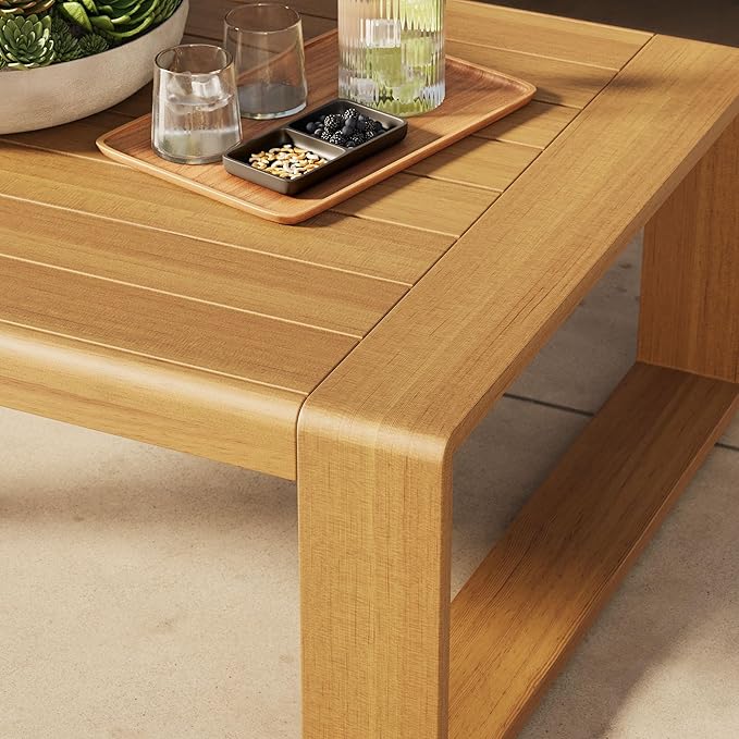 Modway Lirienne Aluminum Faux Wood Outdoor Coffee Table in Natural - 47 Inch Weather-Resistant Modern Rectangle Patio - Photo 5