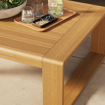 Modway Lirienne Aluminum Faux Wood Outdoor Coffee Table in Natural - 47 Inch Weather-Resistant Modern Rectangle Patio Table with Slatted Top