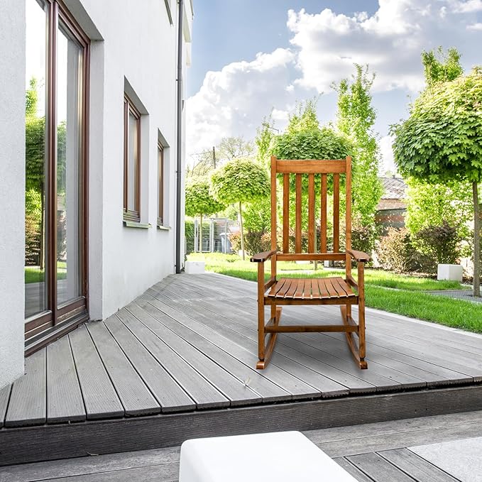 Outdoor Rocking Chairs Set of 2,Wood Porch Rocker for Adult,High Back Leisure Chair for Garden, Porch, Backyard, Poolside,250 Lb Heavy Duty Lounge Chair,Mecedora De Exterior,Original Color 2 Pcs