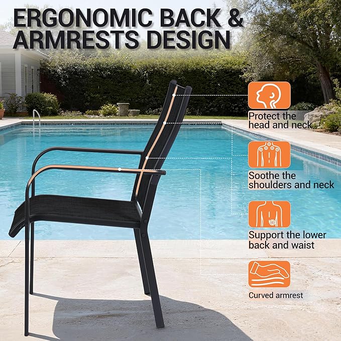 Patio Chairs Set of 8, Outdoor Dining Chairs High Back, All-Weather Padded Textilene Chair for Lawn Porch Garden - Photo 6