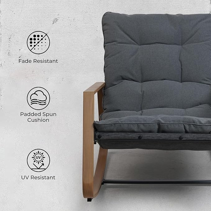 Grand patio Outdoor Rocking Chair, Modern Patio Rocking Chair, 30° Smooth Gliding Motion,Comfortable Padded Seat-Easy Assembly, Living Room, Balcony, Porch, Patio, Garden, Lawn -Dark Grey