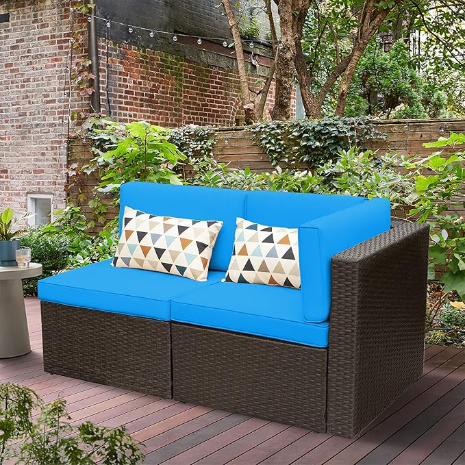 Devoko 2 Pieces Patio Furniture Sofa Sets Outdoor All Weather Sectional Corner Sofa and Armless Sofa (Blue) - Photo 2