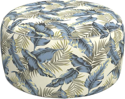 LVTXIII Outdoor Inflatable Ottoman, Fade-Resistant Round Footrest Stool D31”x H14”, Portable Patio Pouf for Garden Camping or Home Use, ‌Lush Palm Blue
