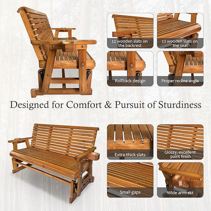Fortune Candy Patio Glider with Cup Holders, High Roll Back and Deep Contoured Seat, 3-Seater, Heavy Duty 800 Lb, 5 Feet (Brown, 3-Seater)