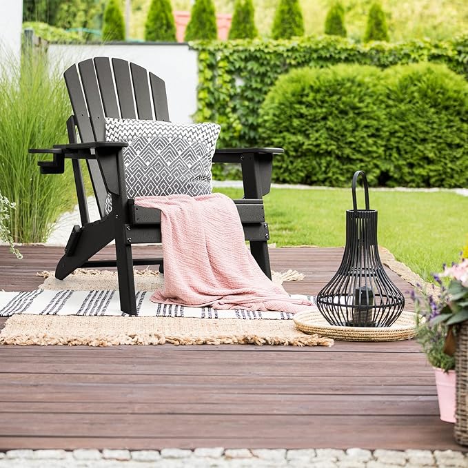 FUNBERRY Folding Adirondack Chair Set of 3, All Weather HDPE Fire Pit Chairs with Cup Holder for Outdoor - Photo 5