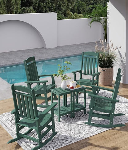 FOOWIN Outdoor Rocking Chair Set of 8, High Back Patio Rocking Chair, HDPE All Weather Resistant Porch Rocker for Adult, Oversized Rocking Chairs for Garden, Lawn, Indoor & Outdoor Use, Dark Green
