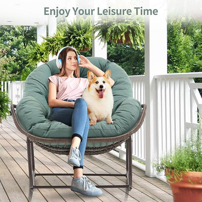 HOMEFUN Outdoor Patio Rocking Chairs Set of 2, Oversized Papasan Rock Chair Indoor with Padded Cushion - Rocker Egg Seat for Front Porch, Garden, Backyard Green