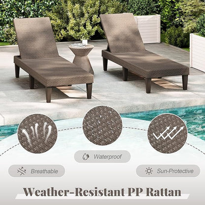 HAPPYGRILL Outdoor Chaise Lounge Chair Rattan Recliner Lounger with Removable Cushion & 3-Level Adjustable Backrest, Patio Tanning Chair (Brown & Orange,2)