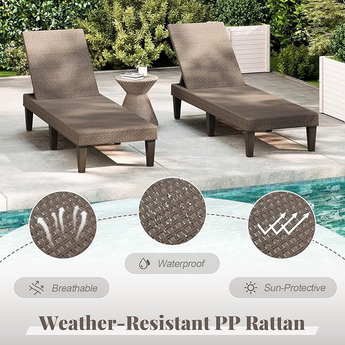 HAPPYGRILL Outdoor Chaise Lounge Chair Rattan Recliner Lounger with Removable Cushion & 3-Level Adjustable Backrest - Photo 9