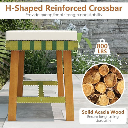 Tangkula Acacia Wood Outdoor Bench with Padded Cushion, 48" Long Dining Bench with Washable Zippered Cover, Backless Wooden Entryway Bench, Garden Poolside Porch Balcony Deck Indoor Furniture (2)
