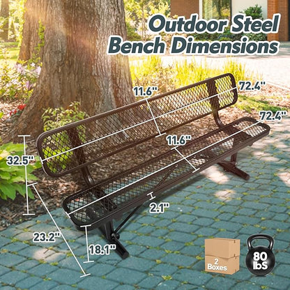 Ceridwen Outdoor Benches Heavy Duty Steel Frame Park Bench with Backrest Bench,Park Bench Steel Mesh Outdoor Bench for Garden,Weatherproof Outdoor Bench for Garden (Black, 6FT)