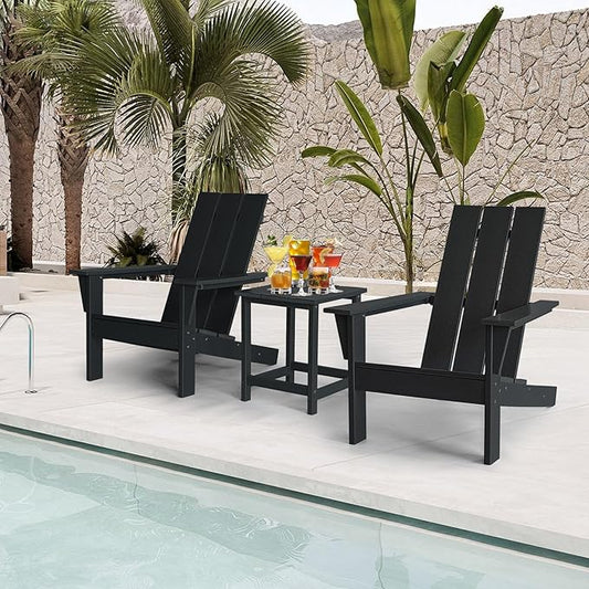 PROHIKER Adirondack Chair Set of 2, HDPE Patio Chair with Table Set, All Weather Outdoor Chairs for Lawn Garden Porch Backyard(Black)