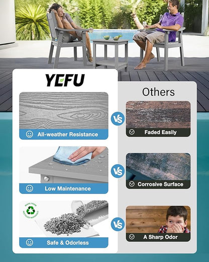 YEFU Outdoor Side Table for Patio: 16x16 in HIPS Small Square Outdoor End Table - 2-Tier Adirondack Tables for Patio Porch Poolside Living Room Beach Bedroom, Grey
