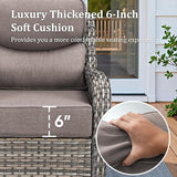 3PCS Patio Furniture Sofa Set with 6" Thick Cushions, High Back Wicker Sectional Outdoor Sofa with Ottomans - Photo 6