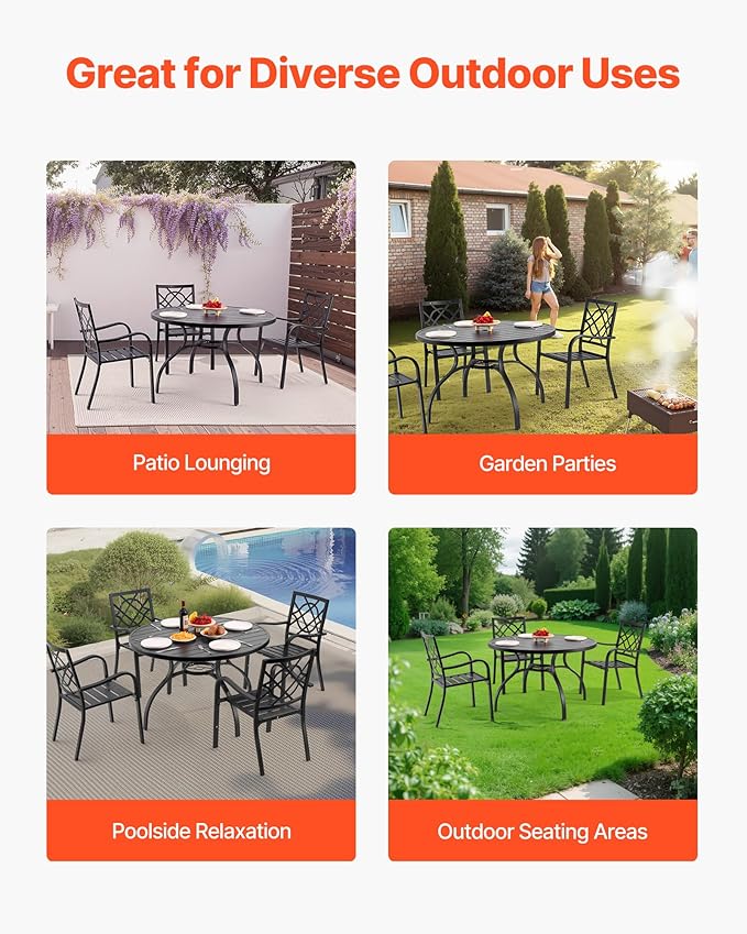 VEVOR Outdoor Patio Dining Table, 47 inch Round Metal Steel Slat Backyard Bistro Tables, with 1.5 in Umbrella Hole - Photo 8